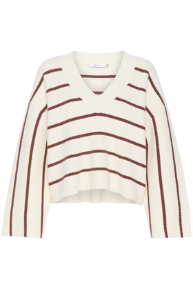 Gestuz Strik - SebaGZ V-neck pullover, Egret Brown with Stripes 