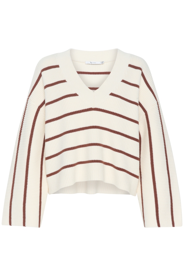 Gestuz Strik - SebaGZ V-neck pullover, Egret Brown with Stripes 