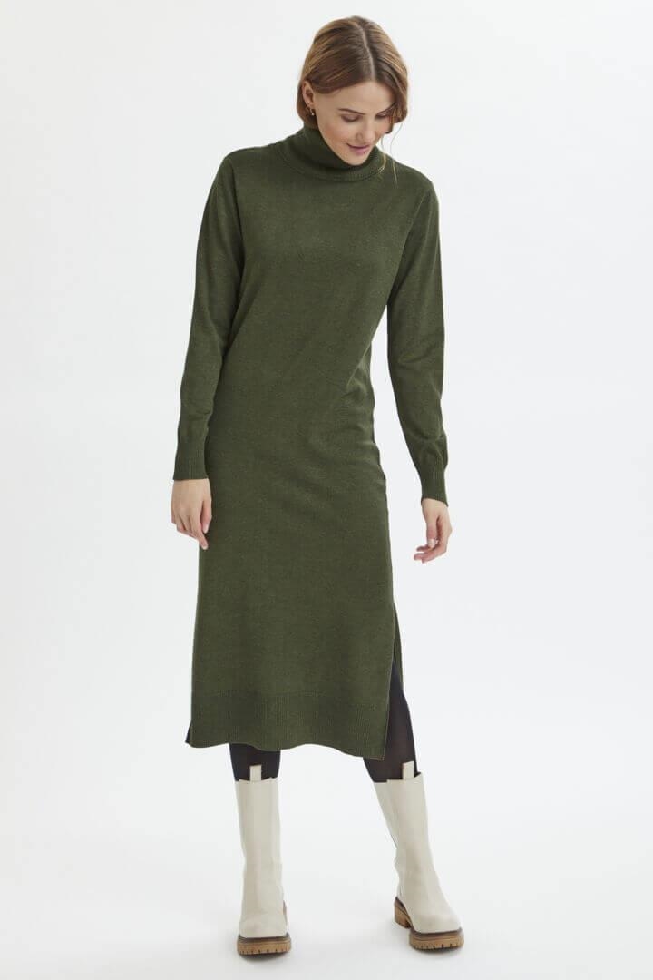 Saint Tropez Army Green Melange Kjole - MilaSZ Neck Long Roll Dress
