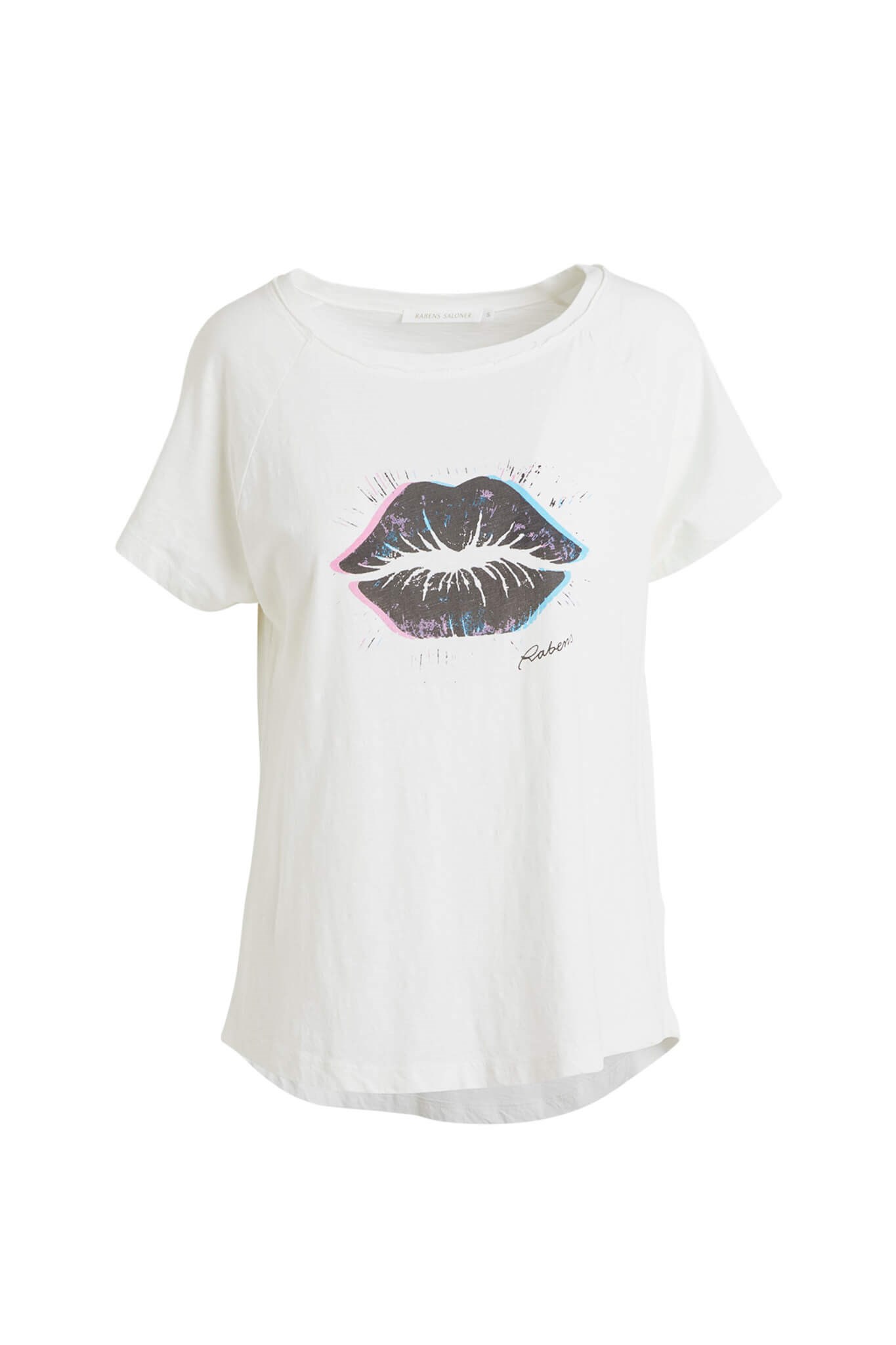 Rabens Saloner T-shirt - - LIPSTICK PRINT T-SHIRT, Off